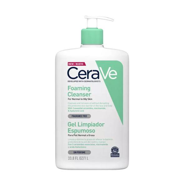 CERAVE PIEL NORMAL A GRASA GEL LIMPIADOR ESPUMOSO SIN PERFUME 1000ML